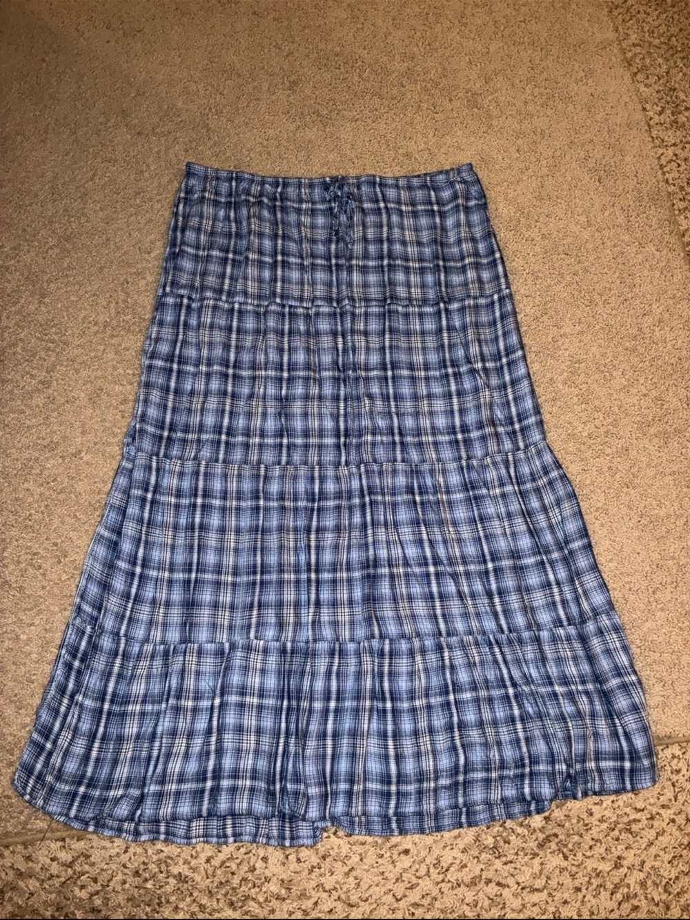 Blue Plaid Tiered Maxi Skirt - size XL